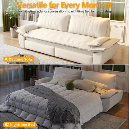 70.1" Sofa Bed Queen Size, Pull Out Couch Bed, 3-in-1 Convertible Sleeper Sofa with Cushion Armrest, Modern Velvet Futon Couch for Living Room, Small Space, Apartment, Bedroom, Beige