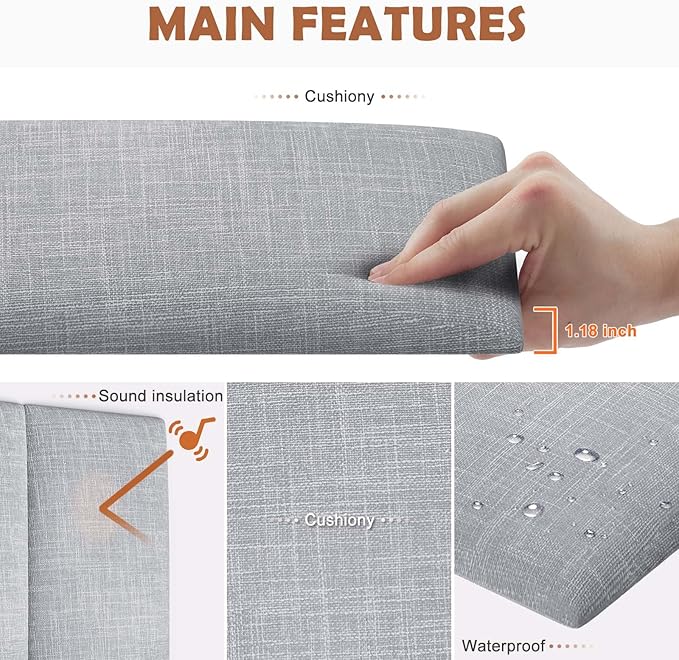 IFNOW Upholstered Wall Mounted Headboard, 3D Soundproof Wall Panels Peel and Stick for Queen Size, Reusable and Removable Tufted Bed Headboard in Light Grey (9 Panels, 10" x 24")