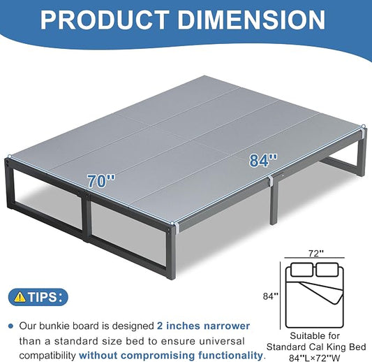 Lutown-Teen Bunkie Board California King Under Mattress High-Density Polymer Cal King Bunkie Board Anti-Sag, Breathable, Moisture Resistant, Noise Minimizing, Gray