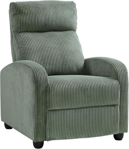 Lexicon Corduroy Pushback Recliner Chair Armchair Push Back Recliner, Solid Wood Frame and Metal Seat Base, Soft Single Sofa Accent Chair for Living Room/Office/Apartment, Easy Assembly, Green