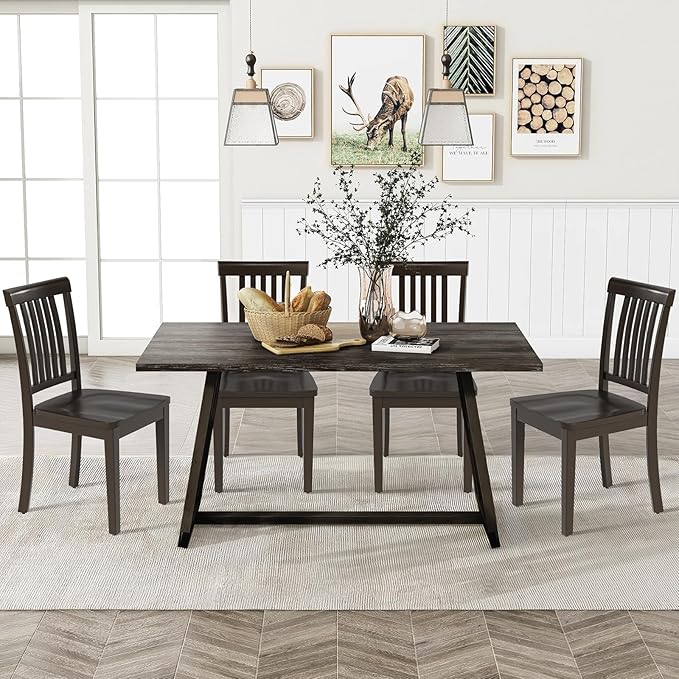 COLAMY Wooden Dining Chairs Set of 4, Spindle High Back Windsor Kitchen Side Chair, Farmhouse Dining Chairs for Kitchen and Dining Room, Dark Brown