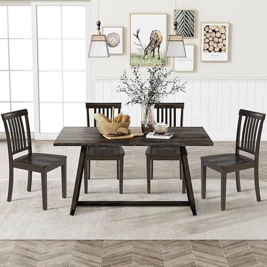 COLAMY Wooden Dining Chairs Set of 4, Solid Rubberwood Kitchen & Dining Room Chairs,Windsor Style Seating, Rustic Dining Table Chairs, Non-Slip Foot Pads, Farmhouse & Traditional Seating,Dark Brown
