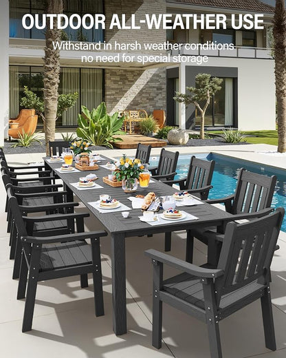 YEFU Outdoor Patio Dining Sets: All Weather 12 Piece Dining Table Set for 10 with Umbrella Hole & Aluminum Frame - Outdoor Furniture 2 Table and 10 Chairs for Outside Backyard/Porch/Deck Grey