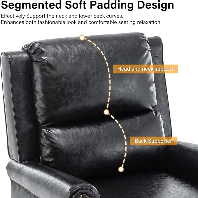 Faux Leather Recliner Chair, Modern Pushback Armchair with Adjustable Backrest & Footrest for Bedroom, Living Room