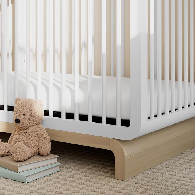 Storkcraft Santorini 5-in-1 Convertible Crib with Toddler Guardrail – GREENGUARD Gold Certified, Conversion Kit Included, 100% Solid Wood, Fits Standard Crib Mattress (White and Driftwood)