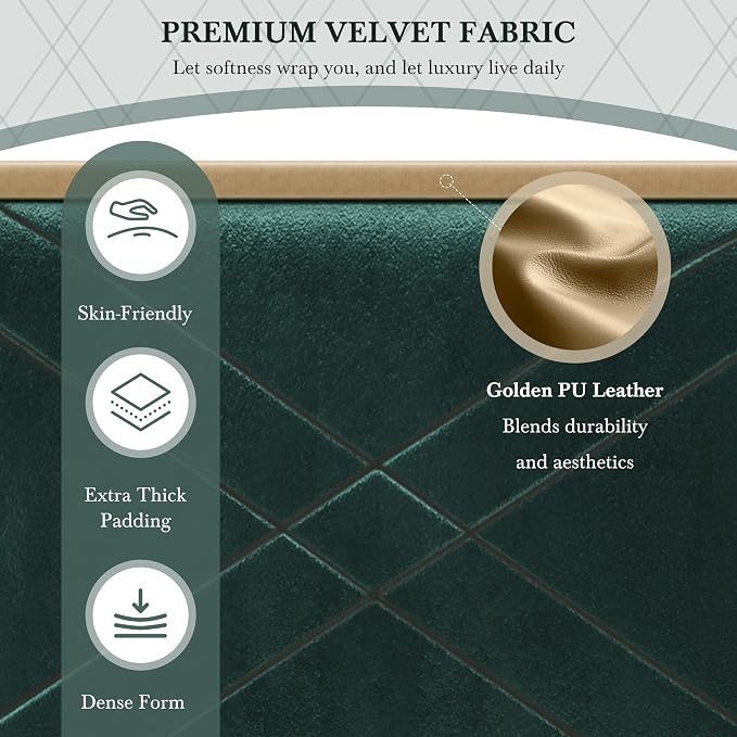 Merax King Bed Frame with 2 Built-in Led Lights and 2 Floating Storage Shelves, Luxury Velvet Upholstered Platform Bed Frame King Size with Wingback Headboard for Bedroom, No Box Spring Needed, Green