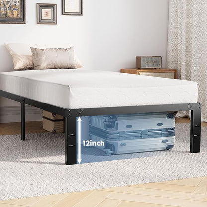 DUMOS Twin Size 12 Inch Bed Frame - Metal Platform Bed Frame Mattress Foundation with Steel Slat Support, No Box Spring Needed, Storage Space Under Base, Easy Assembly, Black