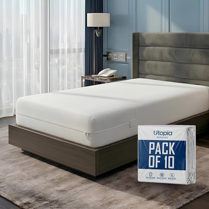 Twin XL Size Mattress Protector Zippered (Pack of 10), 100% Waterproof Bed Bug and Dust Mite Proof Mattress Encasement, Absorbent 6 Sided Mattress Cover by Utopia Bedding
