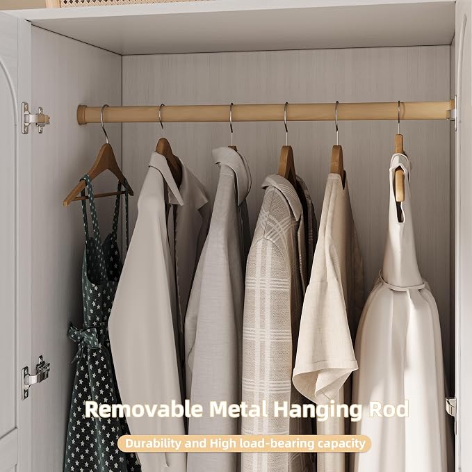 TOKSOM 4 Doors Freestanding Armoire Wardrobe Closet, 72" White Wardrobe Armoire Wooden Closet Large Capacity Storage with 3 Drawers & 3 Hanging Rod Shelves Clothes Organizer