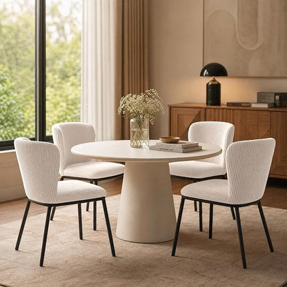 SIMTONAL Upholstered Dining Chairs Set of 2, Corduroy Armless Kitchen Chairs with Memory Foam Seat, Black Metal Legs, Mid Century Modern Accent Seating for Apartment, Vanity, [Beige]