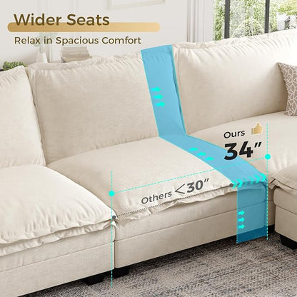 KKL 89 Inch Modular Sectional Sofa, 2 Seater Loveseat Cloud Couch with Deep Seat, Chenille Sectional Couches for Living Room, Apartment, Beige