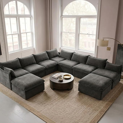 Cloud Modular Hosting Sectional, Oversized Deep Seat Comfort, Luxe Chenille | Fully Removable Washable Covers, Memory Foam Seat Cushions, Storage Ottoman, Premium Fabric