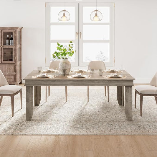 GarveeHome Farmhouse Dining Table for 6-8 People, 71 in Long Kitchen Tables with Wooden Sturdy Frame, 6 ft Large Rectangular Dinner Table for Dining Room, Kitchen, Grey, 71" Non-extendable