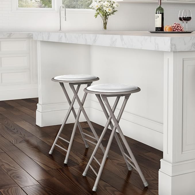 Lavish Home Folding Stool - Set of 2 Counter Height Bar Stools – 24-Inch Backless Folding Chairs with 225lb Capacity for Kitchen, Rec Room, or Game Room (White)