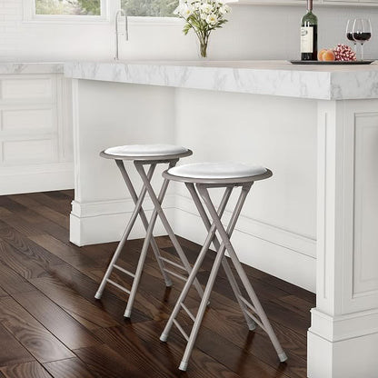 Lavish Home Folding Stool - Set of 2 Counter Height Bar Stools – 24-Inch Backless Folding Chairs with 225lb Capacity for Kitchen, Rec Room, or Game Room (White)