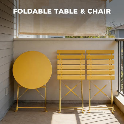 Grand patio 3-Piece Folding Bistro Set, 2 Chairs and 1 Table, Weather-Resistant Outdoor/Indoor Conversation Set for Patio, Yard, Garden-Yellow