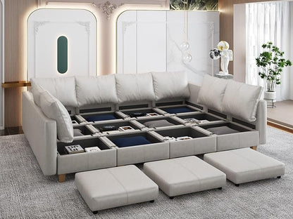EASE MOOSE Faux Leather Sectional Couch with Storage,U Shaped Faux Leather Modualr Sofa Couch