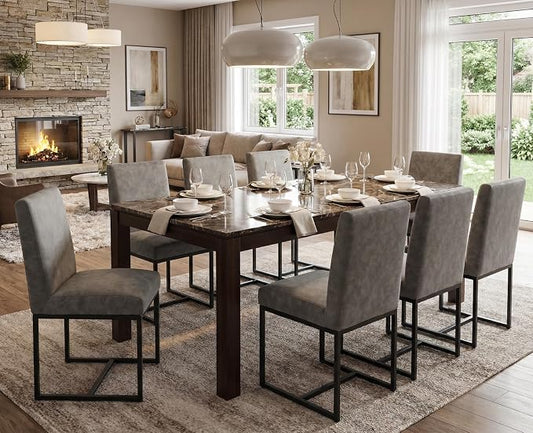 CIMOTA Modern Dining Chairs Set of 8, Leather Dining Room Chairs Upholstered Mid Century Armless Guest Side Chair with Black Base for Dining Room/Kitchen, Vintage Grey 8PCS