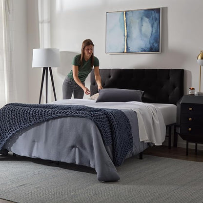 Lucid Mid-Rise Upholstered Headboard - Diamond Tufted - Padded Polyester - Adjustable Height from 34” to 46” - Easy Assembly - Bed Frame or Wall Mount - Sturdy - Black - King / Cal King Size