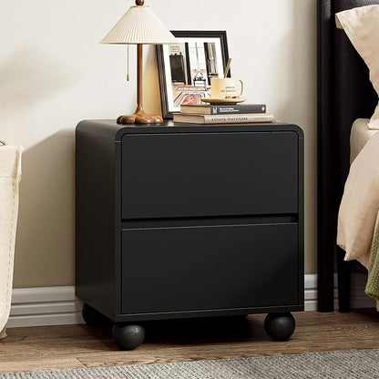 Furniway Black Nightstand Set of 2, Modern 2 Drawer Bedside Table with Curved Profile Design and Handle-Free Drawers, Modern End Table with Storage for Bedroom