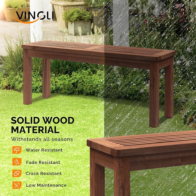 VINGLI Outdoor Wooden Bench, 45” Porch Bench Outdoor Backless Garden Bench, Small Outdoor Bench for Deck Patio Entryway (Brown, 45in)