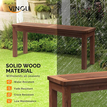 VINGLI Outdoor Wooden Bench, 45” Porch Bench Outdoor Backless Garden Bench, Small Outdoor Bench for Deck Patio Entryway (Brown, 45in)
