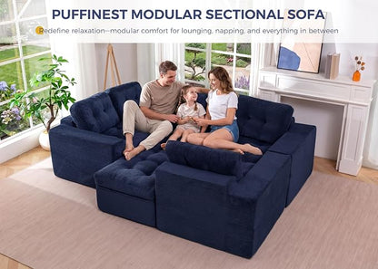 MAXYOYO Modular Sectional Sofa with Ottoman and Loveseat, Cloud Boneless Couch with Layered Cushion, Flexible Module Combination Sofa for Living Room, No Assembly Required,Navy