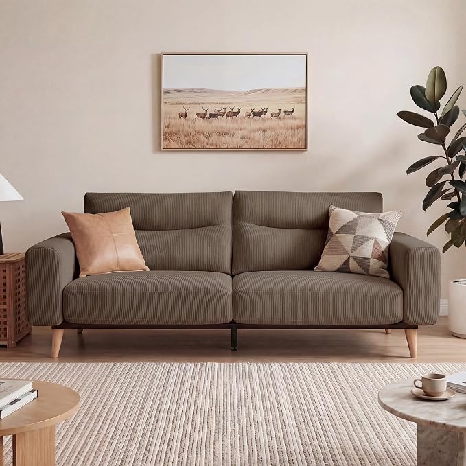 Claiks 81" Oversized Loveseat Sofa, Mid Century Modern Couch for Living Room, Bedroom & Apartment, Corduroy Upholstered 2-3 Seater Sofa with Sturdy Metal Frame, Easy Assembly, Brown