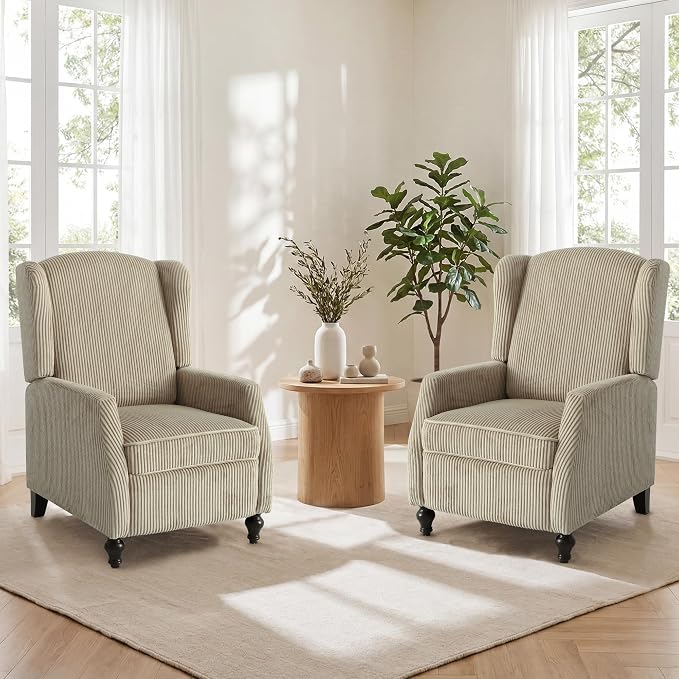 Wingback Recliner Chair with Massage and Heat, Tufted PU Leather Push Back Arm Chair for Living Room Vintage Recliner Chair with Remote Control, Padded Cushion, Backrest