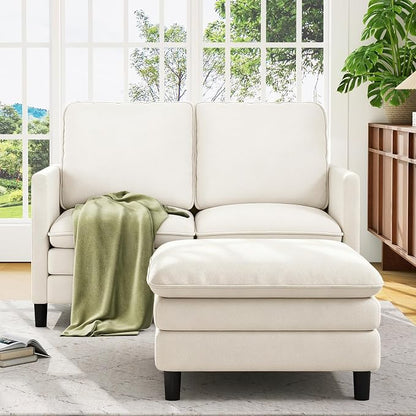 Welzona 3-Layers Cloud L Shaped Couch, 51" Loveseat Sofa Living Room, Bedroom - Tool-Free Assembly with Teddy Fabric Small L Shape Sofa - Beige - Removable Washable Covers - 650lbs Capacity