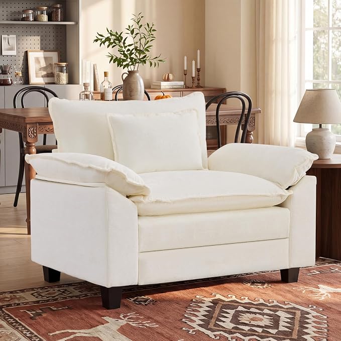 Oprisen Modular Sectional Sofa, Comfy Cloud Couch Sectional Sofa, Chenille Sofa Sleeper Deep Seat Sofa with Throw Pillows for Living Room (Beige White, 53"- Single Seat)