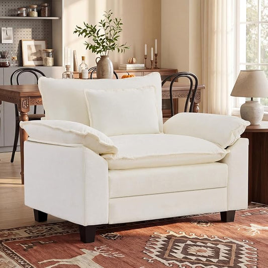 Oprisen Modular Sectional Sofa, Comfy Cloud Couch Sectional Sofa, Chenille Sofa Sleeper Deep Seat Sofa with Throw Pillows for Living Room (Beige White, 53"- Single Seat)