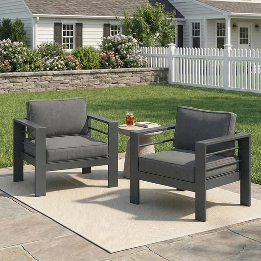 Wisteria Lane Metal Patio Furniture Sofa, All-Weather Outdoor Armchairs Set of 2 with Upgraded Cushions, Weather-Resistant Heavy Duty Modern Outdoor Chairs for Garden, Balcony, Backyard, Dark Grey