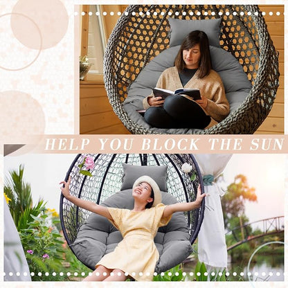 Tudomro Waterproof Egg Chair Cushion with Pillow Filling 2.58 kg Replacement Rocking Wicker Chair Cushion 48" x 32" High Back Hanging Swing Hammock Pad Thicken for Outdoor Patio Garden (Dark Gray)