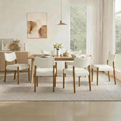 KISLOT Upholstered Dining Chairs Set of 6, Solid Wood Armless Kitchen Chairs with Soft Polyester Fabric, 18.9" Seat Height, Modern Dining Room Seating, 300 lbs Capacity, Linen