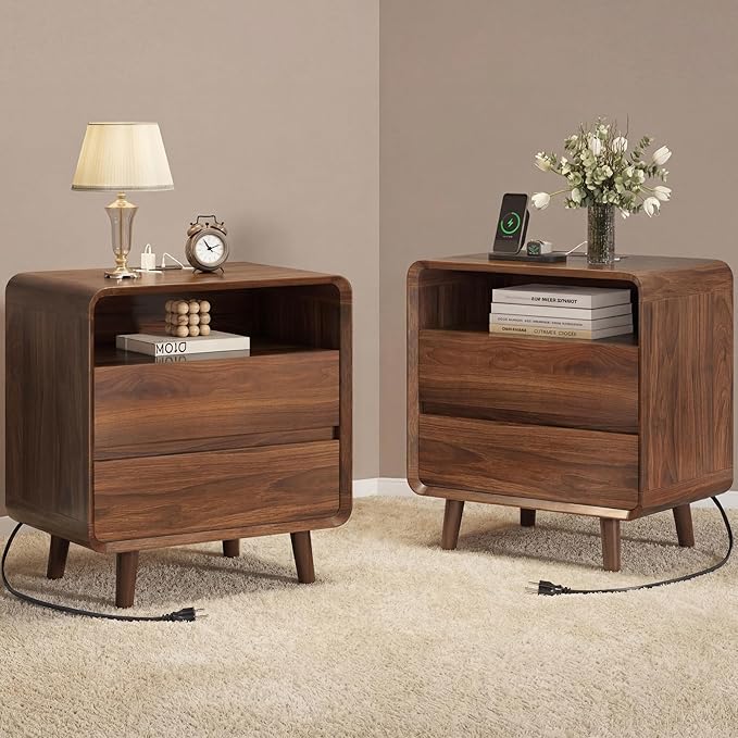 Nasonet Dresser and Nightstand Sets 3 Piece, Mid Century Modern 9 Drawer Dresser and 2 Drawer Night Stand Set 2, Wooden Chest of Drawers Bedroom Furniture Set, Walnut