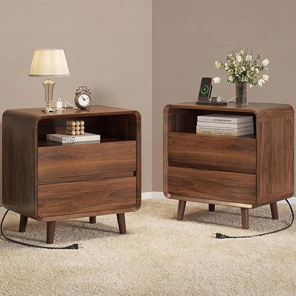 Nasonet Dresser and Nightstand Sets 3 Piece, Mid Century Modern 9 Drawer Dresser and 2 Drawer Night Stand Set 2, Wooden Chest of Drawers Bedroom Furniture Set, Walnut