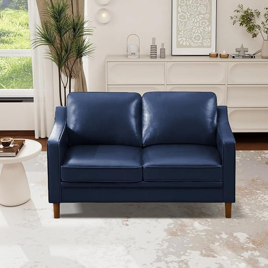Kingfun 60" Faux Leather Sofa, Loveseat Couch, Mid Century Modern Love Seat Couches with Solid Wood Frame for Living Room Bedroom