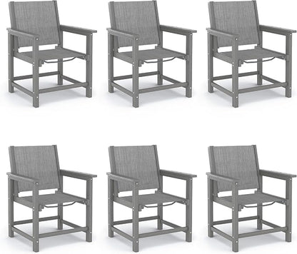 Amopatio Outdoor HDPE Dining Chairs Set of 6 All-Weather Patio Chairs with Textilene Backrest Heavy Duty for Porch Backyard Deck Lawn Garden, Gray