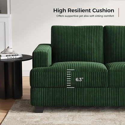 COPIAE 89 Inch Sofa with Extra Deep Seats Oversize, 3 Seater Sofa for Living Room, Modern Couch and Sofa, Comfy Armrests and Seats and Backrests, Easy Installation,Wide Corduroy Fabric Dark Green