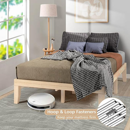 COSTWAY Full Size Wood Platform Bed Frame, 14 Inches Solid Rubber Wood Bed Mattress Foundation with Sturdy Slats Support, Easy Assembly Bed Frame for Home Hotel, No Box Spring Needed (Natural, Full)