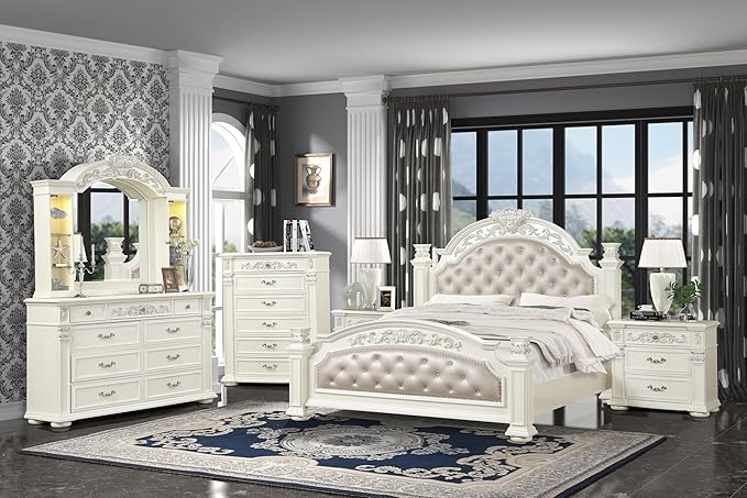First of a Kind Platinum White King 5 Piece Bedroom Set