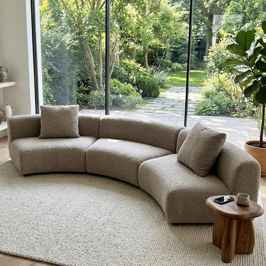 Acanva Formia Boucle Curved Sectional Sofa, 3 Armless Chairs, Light Coffee | Modular Couch, Modern Minimalist, Wood Frame, For Living Room, Apartment, Home Office