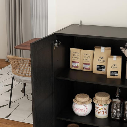 Wooden Storage Cabinet, Collection Food Pantry Narrow Cabinet Free Standing with 2 Doors and 3 Shelves Tool Cabinet, for Kitchens, Living Room, Utility Rooms (Black)