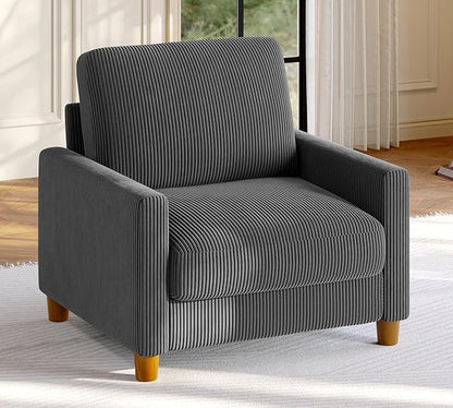 Welzona 35.3" Couches for Living Room, Comfy Grey Couch Single with 22.5" Deeper Seat, Accent Chair Tool-Free Setup, Reading Chair 440lbs Support, Corduroy Couch for Bedroom, Apartment, Office