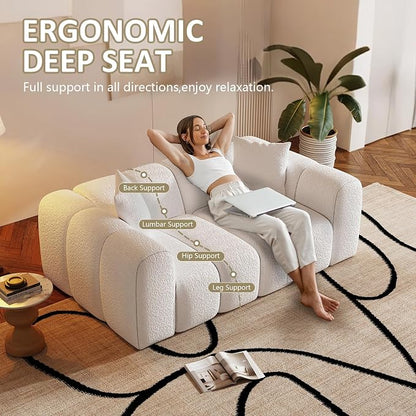 WHGBJA 70" Cloud Couch with Armset, Loveseat White Couch, Reclining | Chenille Fabric Sleeper Sofa, Recliner Couch Bed for Bedroom/Living Room, 2-3 Seater
