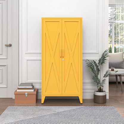 X-Shaped Door Kitchen Pantry Cabinets with Lockable and Adjustable partitions Metal Storage Cabinet 61" H Metal Pantry Cabinetfor Cupboard/Dining Room/Bathroom/Living Room/Office/Laundry Room