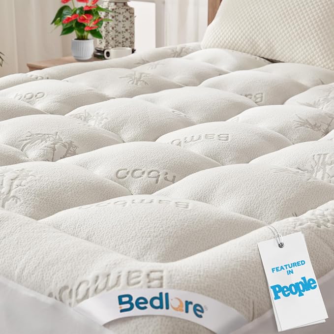BEDLORE King Mattress Topper Viscose Derived from Bamboo, Thick Pillow Top Mattress Pad with Stretchable Pockets for 6-18 inches Mattress, Soft Breathable Mattress Topper for Back Pain Relief