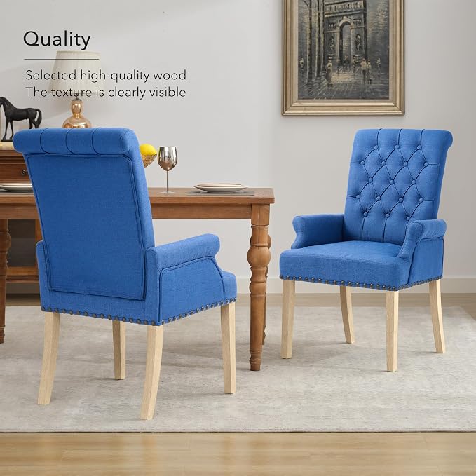 adochr Upholstered Fabric Accent Dining Chair, Elegant Tufted Club Dining Room Kitchen Room Arm Dining Chair,Blue