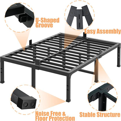 FUIOBYVV King Bed Frames, 18 Inch Heavy Duty Metal Platform Bed Frame Twin Size Support Up to 3500 lbs, No Box Spring Needed/No Shaking/Steel Slat Support/Noise Free/Easy Assembly